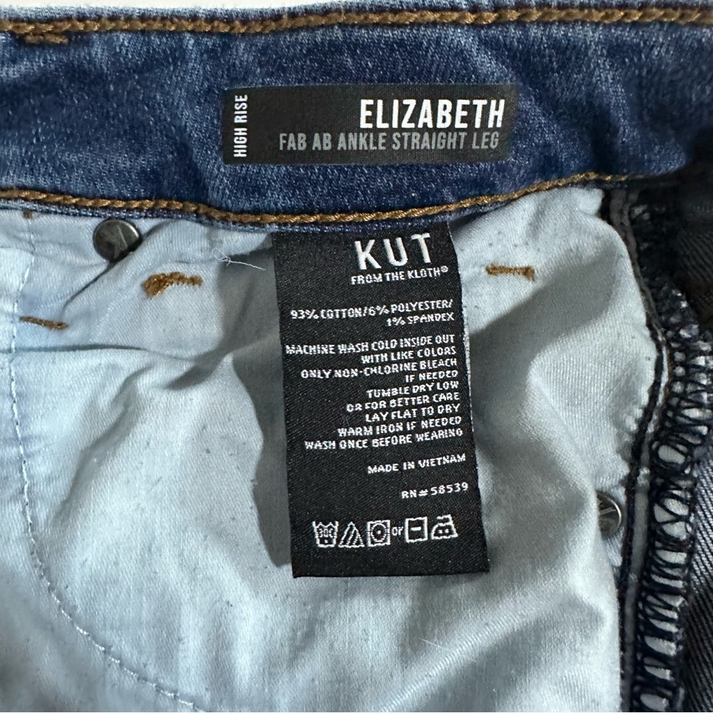 Kut From The Kloth Elizabeth Fab Ankle Straight Leg High Rise Denim Blue Jeans 8 - Picture 6 of 9